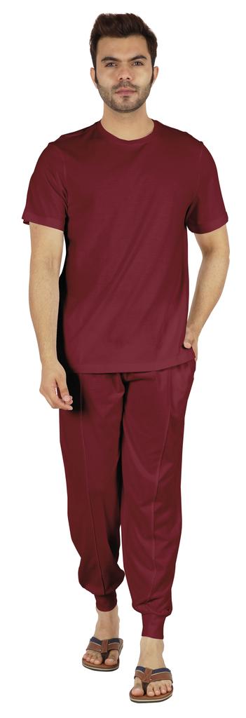 Inkmeso Solid Nightwear For Mens 2 Piece Sleepwear T-shirt And Pants Pajama Set Short Sleeve Pjs Loungewear