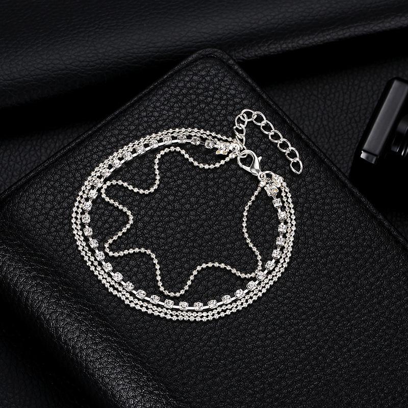 Double-Layer Shambhala Crystal Anklet: Women's Multi-Layer Alloy Beach Foot Jewelry