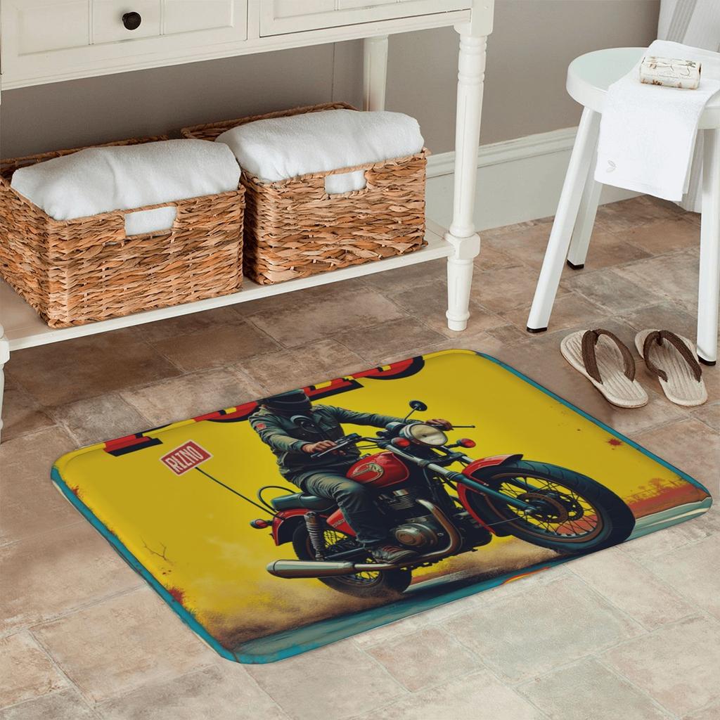 1PC Vintage Motorcycle Rider Kitchen Rug Non-Slip Door Mat Pop Design Bathroom Rug Bath Mat Carpet for Home Sink Laundry Decor
