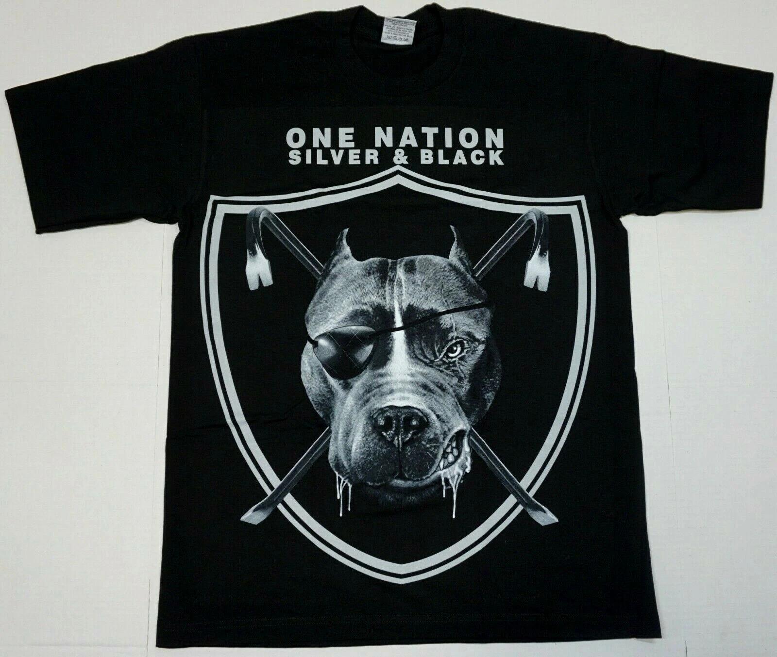 RAIDER NATION T-shirt Silver Black Raiders Tee Men s MEDIUM 100% Cotton New S
