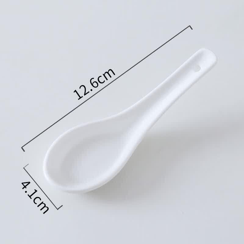 Pure White Ceramic Flat-Bottom Soup Spoon