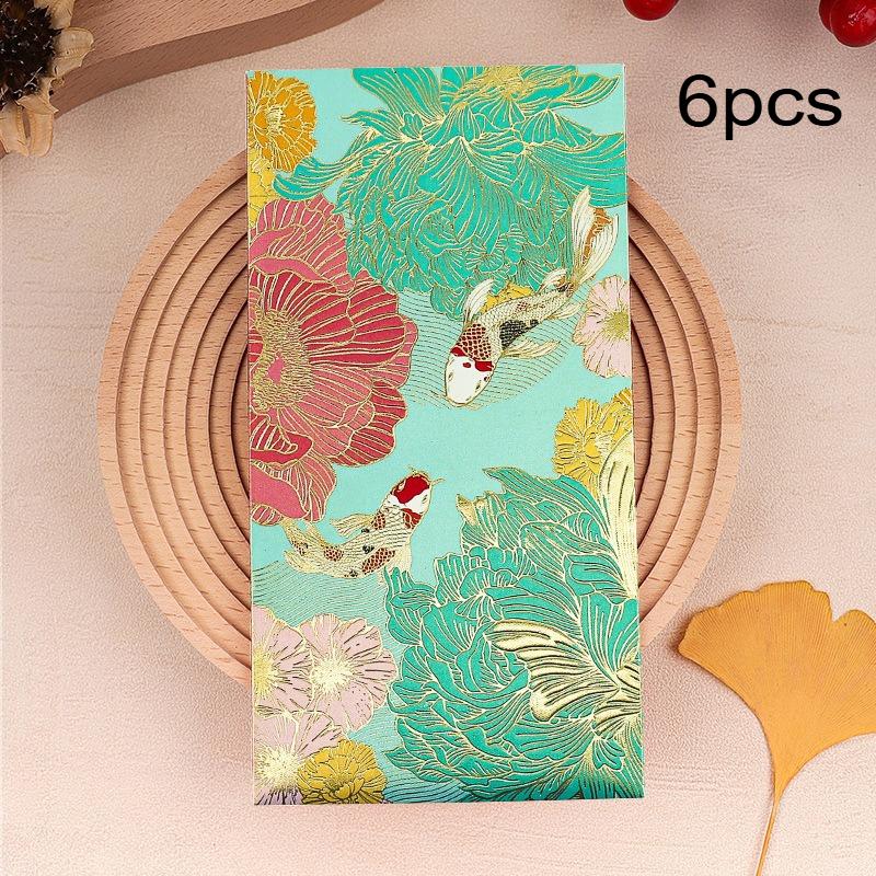 

6pcs Vibrant Floral Thank You Cards Golden Accents Elegant Paper Lucky Money Bags Wedding Birthday Business Gifts Greeting Cards