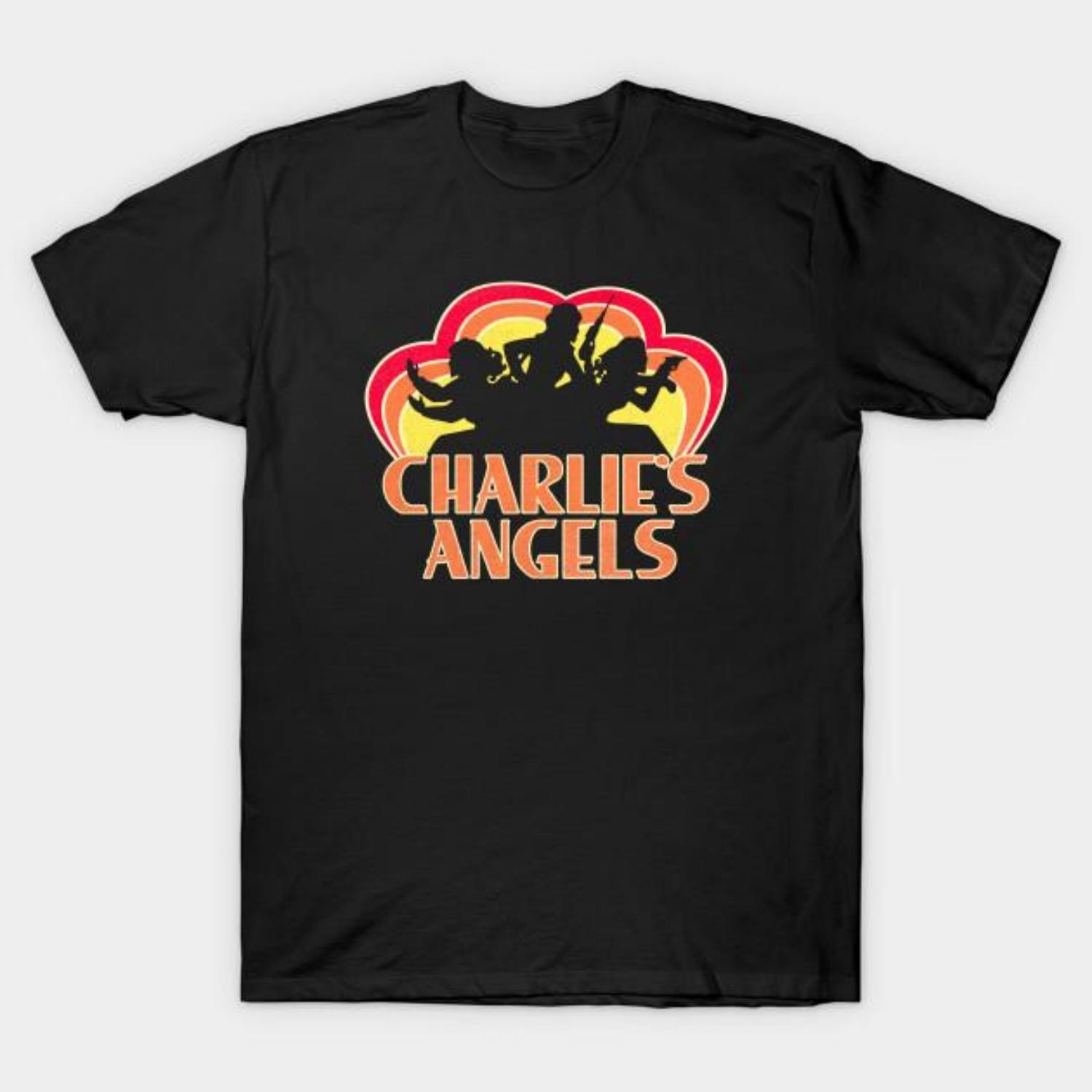 

Men Black Print T-shirt Charlie´S Tv Retro No-Cut Transfer Paper Print Cotton Tshirt XXXXXL