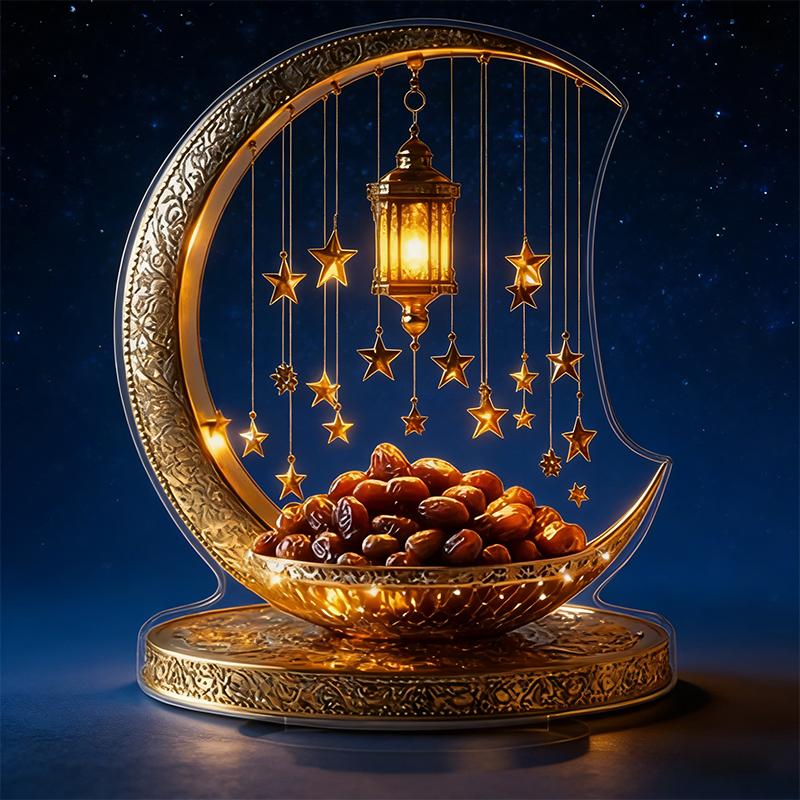 1Pcs 2D Elegant Acrylic Crescent Lantern And Star Shaped Desktop Decoration For Eid Al Fitr Celebration Home Decoration Ornament