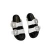 New Versatile Casual One-word Slippers Women's Summer Wear Square Buckle Rhinestone Double Belt Thick-bottomed Beach Cool Slippers