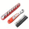 1/4" Mini Forward and Reverse Driving Ratchet Wrench Screwdriver and 10pcs S2 Steel Bits 11pcs Ratchet Screwdriver and Bits Set,