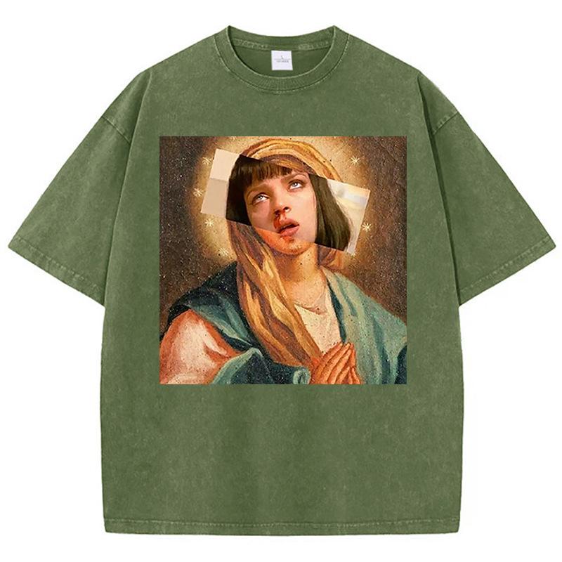 The Injured Girl Printing Women Washed Short Clothing Breath S темно-зеленого