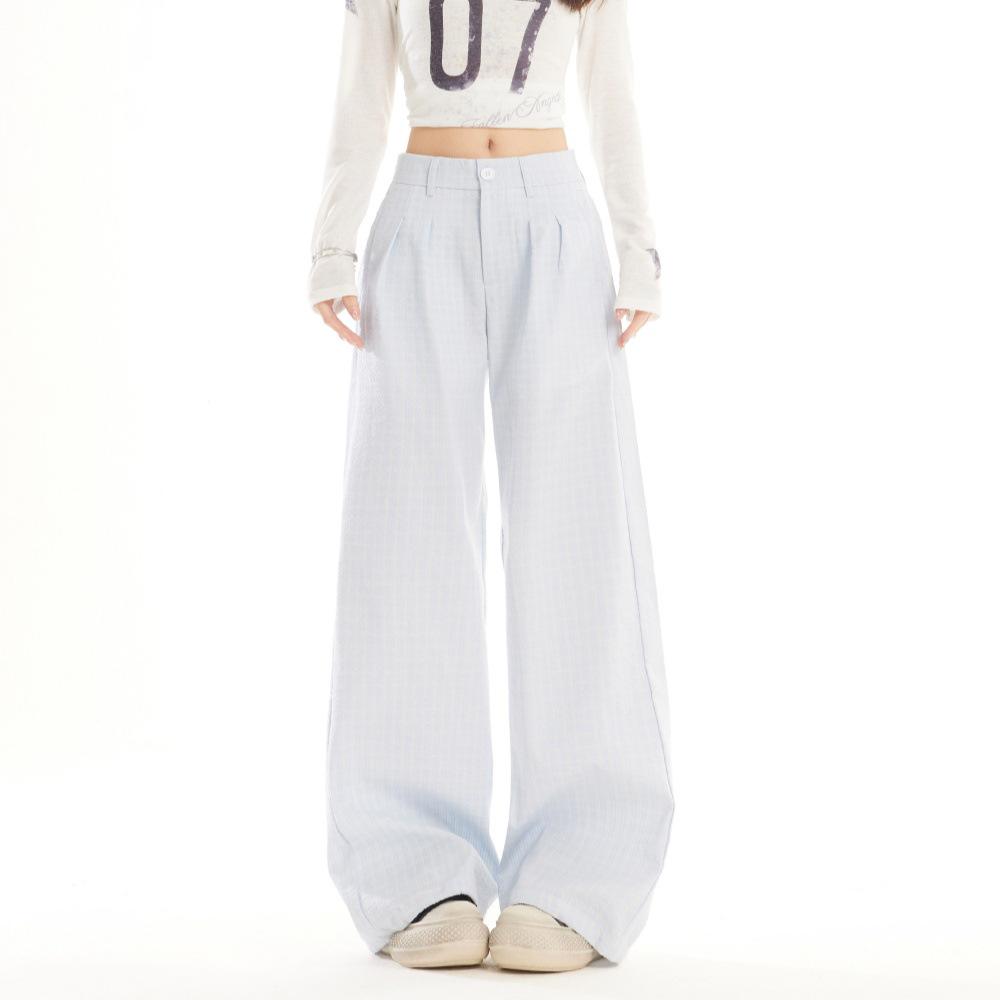 Women s American Retro Plaid High-Waist Wide-Leg Pants - Casual, Slimming, Spring/Summer Extra Large