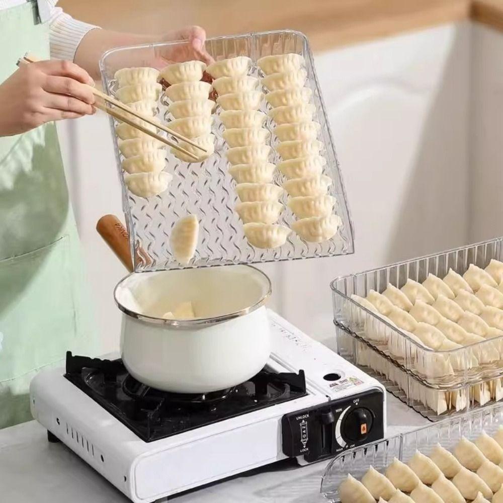Transparent Dumpling Tray Large Capacity Rectangular Dumpling Box Stackable Non-Stick Dumpling Cover Plate Refrigerator