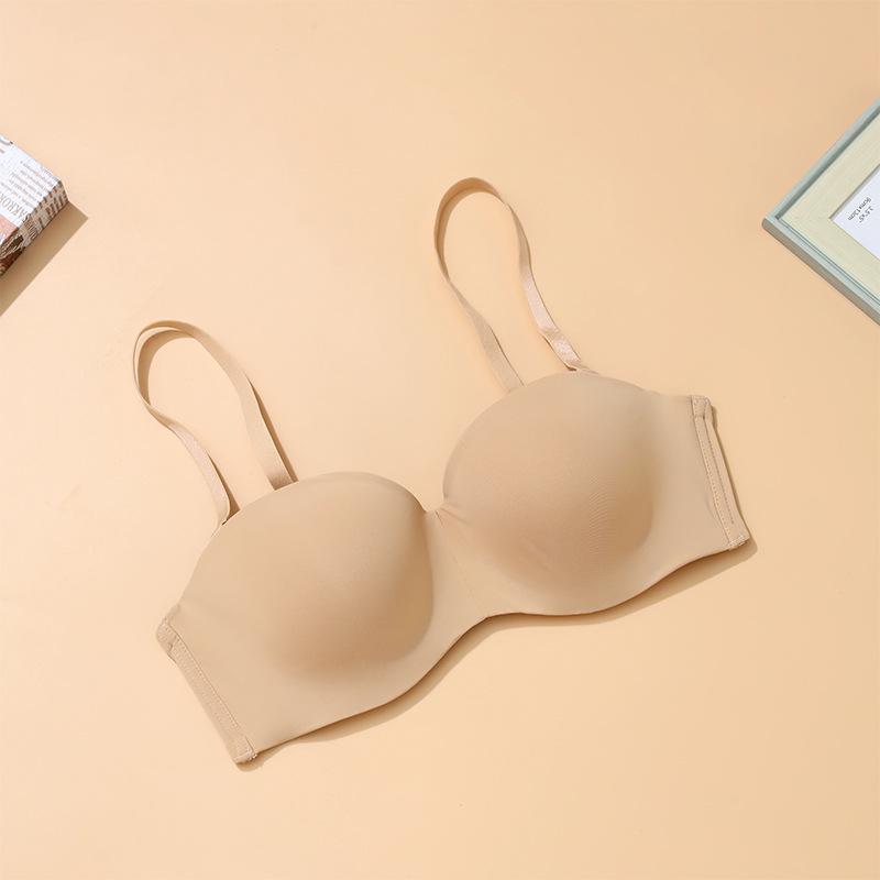 

Европейский и американский бюстгальтер без бретелей, минимизирующий, больших размеров: Предотвращающий провисание, Большой размер чашки, Дизайн полукубка для большой груди. 75E бежевый