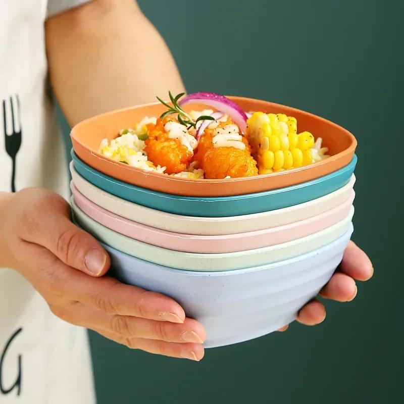 Square Wheat Straw Soup Ramen Bowls Anti-Fall Large Salad Fruit Rice Bowls Food Container Kitchen Tableware Microwave Safe