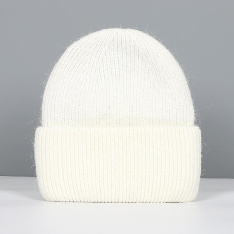

Зимові шапки для жінок Кроляча хутряна шапка Біні Жіноча в язана шапка-біні Однотонна вовняна м яка осіння зимова кашемірова шапка Боне білий