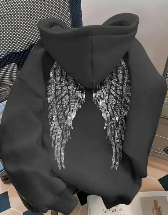 Trendy Wing Print Casual Loose Hoodie