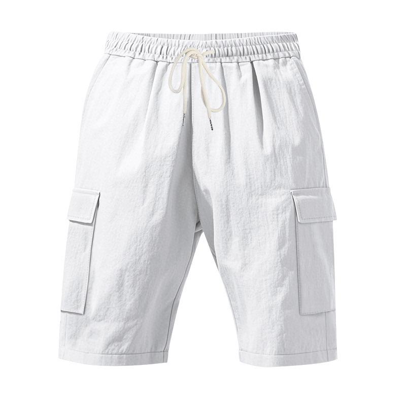 Men's American Style Multi-Pocket Cargo Shorts - Casual Loose Linen Drawstring Five-Point Pants.