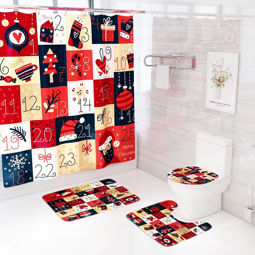 Marry Christmas Shower Curtain Red Santa Claus Printed Waterproof Polyester Bath Curtain For New Year Christmas Bathroom Decor