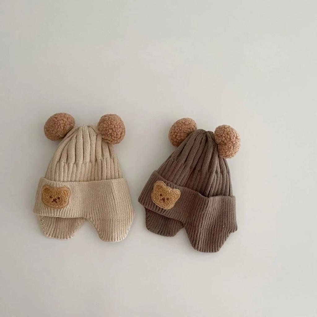 Baby Teddy Bear Hat, Winter Thick Warm Woolen Hat, Cute Knitted Baby Ear Protection Hat, Baby and Toddler Autumn and Winter