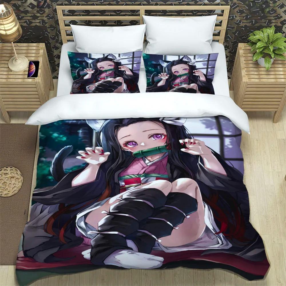 Japanese Manga Demon Slayer Personalized Customization Bedding Set Soft Duffel Cover Pillowcase Comic Adolescent Sheet Set