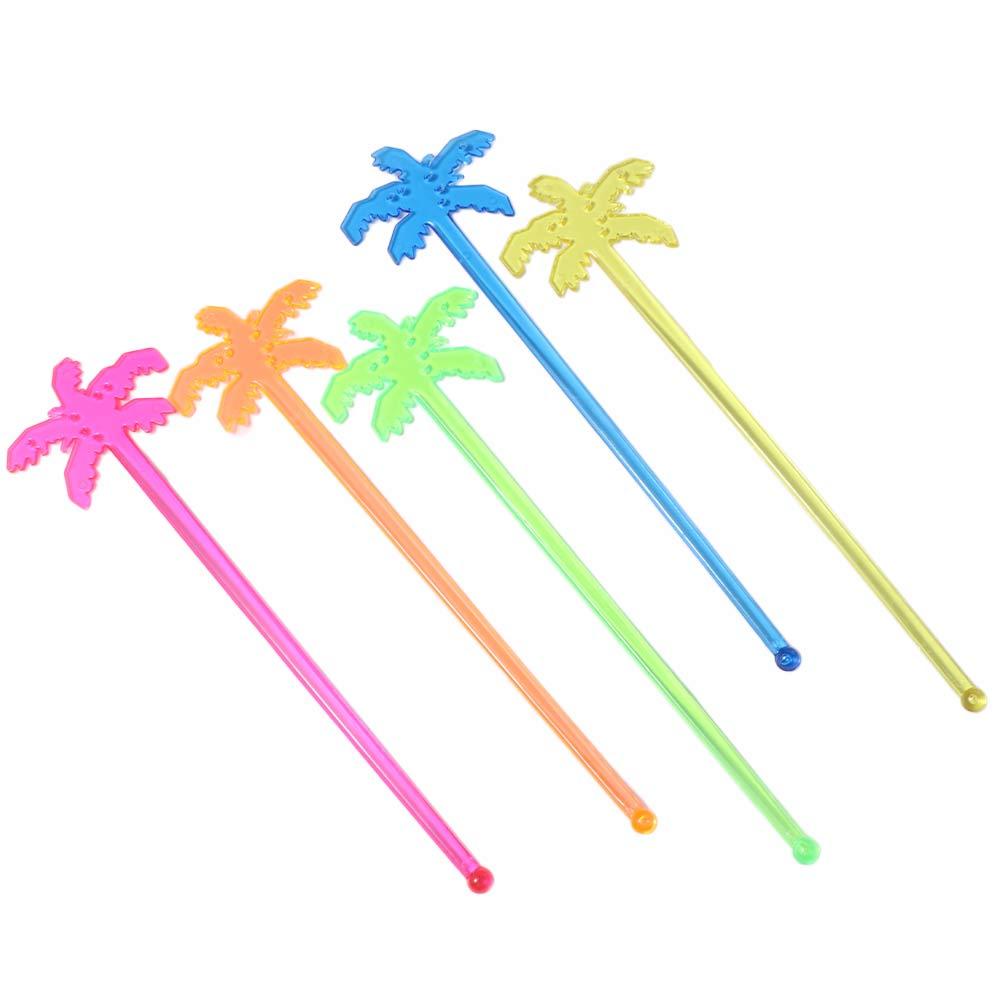 50pcs Tropical Coconut Tree Swizzle Sticks Plastic Festival Coffee Beverage Stirrer Colorful Summer Juice Drink Stirrers