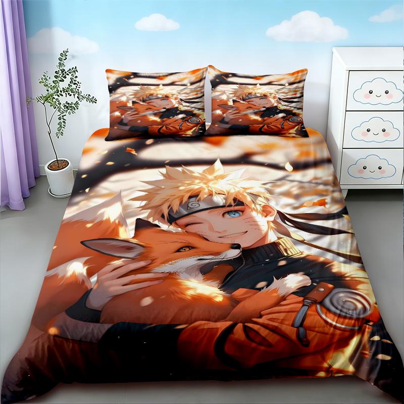 3pcs Duvet Cover Naruto Teens Japanese Anime Bedding Set Comfortable Breathable Quilt Cover Queen King Full Bedroom Decor