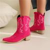 FOREADA Stivaletti da Cowboy Corti da Donna Punta Quadrata Tacco Medio Spesso Ricami Stivale da Cowgirl Occidentale Scarpe alla Moda da Donna Inverno 46