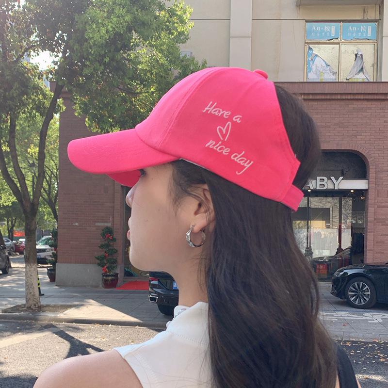 Hat Summer Women'S Baseball Cap Love Embroidery Shade Cycling Sunscreen Hat Parent-Child Horse Tail Empty Top Cap