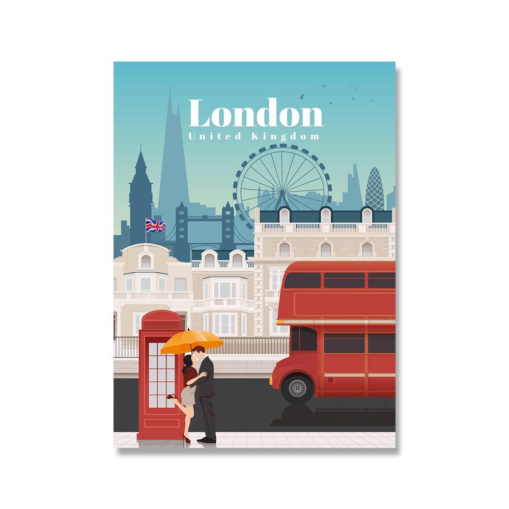 

City Travel Poster London New York Sydeny Berlin Nordic Wall Art Canvas Painting Wall Pictures for Living Room Home Decor 21x30cm No Framed