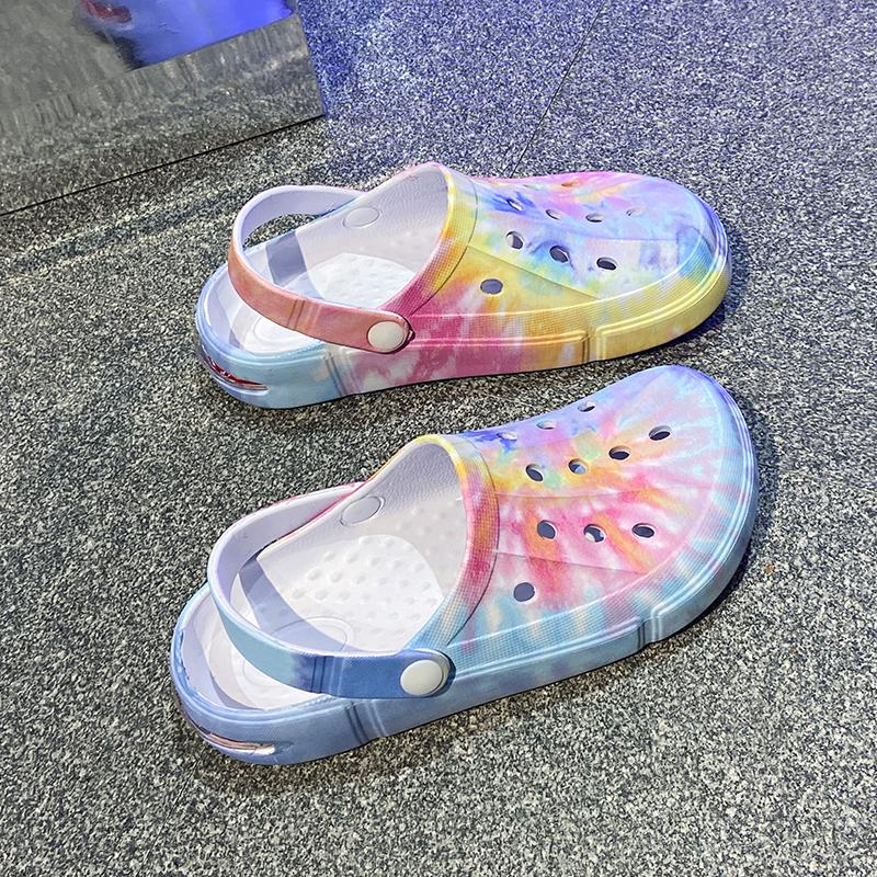 Summer Men's & Women's Sandals Tie-Dye Pattern Clogs Slip On Lightweight Two-Way Wear Garden Clogs Non-Slip Beach Slides