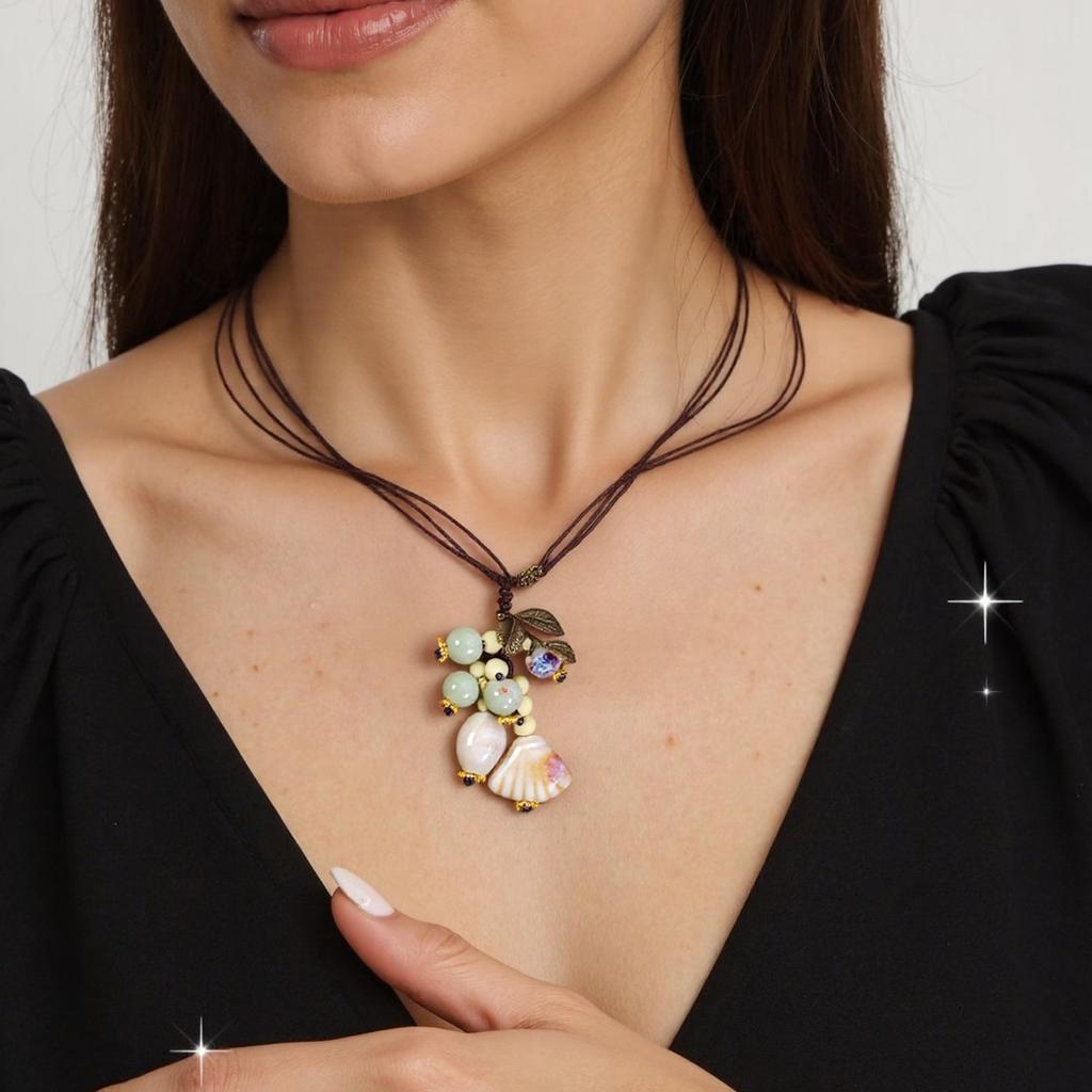 Handmade Ceramic Leaf Necklace Unique Designs Portable Jewelry With Adjustable Chain for Trendy Women Casual Wear