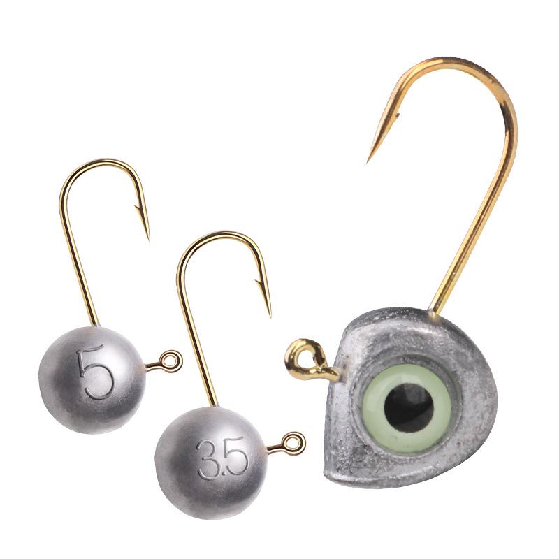 Glow-in-the-Dark Fish Eye Lead Head Hook: Small Gold, Reinforced, Anti-Snag for Freshwater & Saltwater Fishing Lures