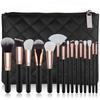 15 Makeup Brushes Set, Rose Gold Set, Black Fiber Bristle, Wooden Handle, Makeup Tool with New Brush Bag.