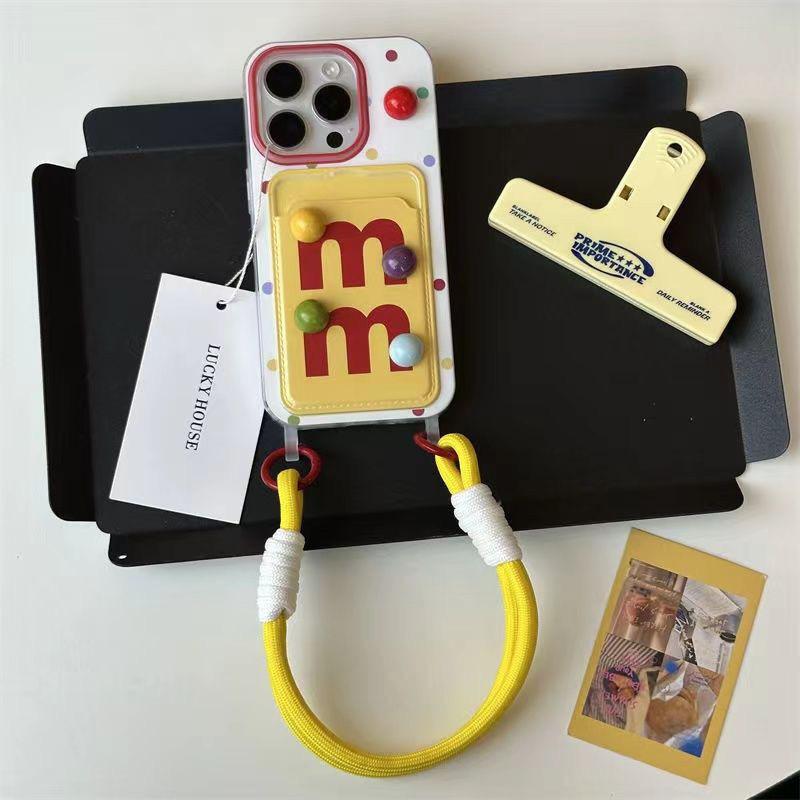 

Милый картхолдер M Bean Подходит для чехла для телефона iPhone 16 Новый iPhone 15pro Мультяшный 13 Шнурок 12 Защитный чехол Apple 16PRO