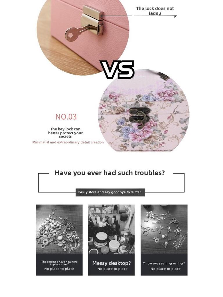 Elegant Double-Layer Jewelry Storage Box with Lock, Wooden & PU Leather Finish