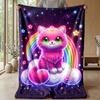 Neon Cat and Butterfly Theme blanket Lightweight Warm Flannel Blanket Decorative Throw Blanket for Home Decoration