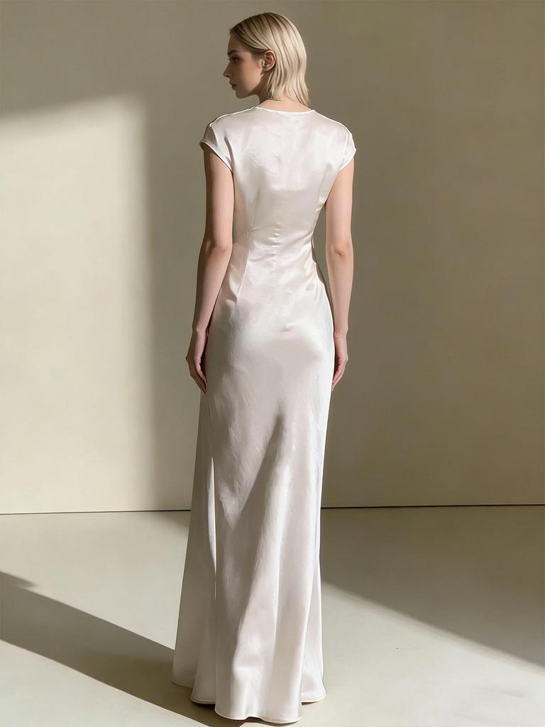 Haute Couture Satin V-Neck Cinched Waist Mermaid Dress