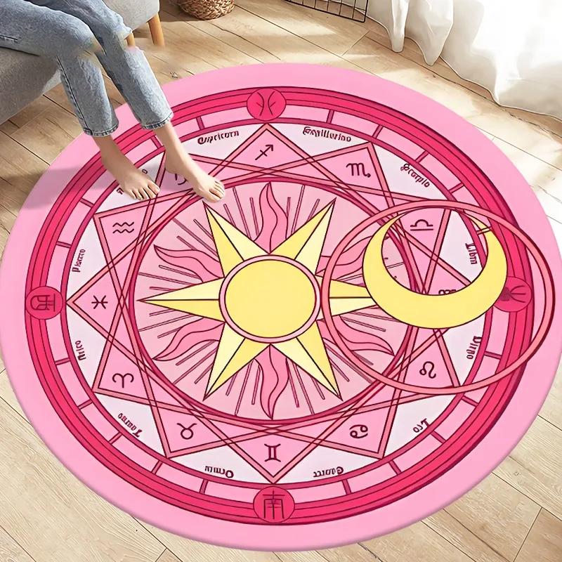 Fashion Magic Cartoon Puerto Round Rug Children's Room Magic Play Non-slip Washable Carpet for Children's Birthday Gift Carpet