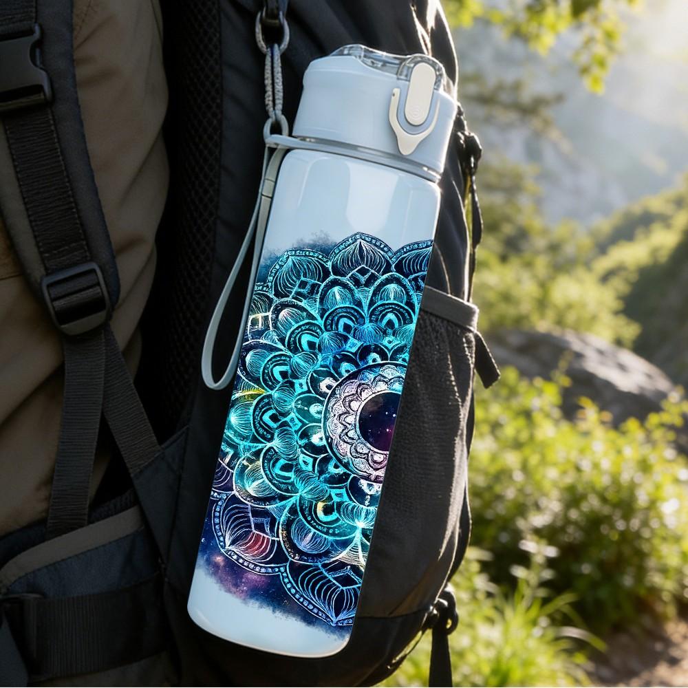 1PC Swirl Mandala Psychedelic Art Print 750ml Color Plastic Sports Water Bottle Leakproof Flip Straw Lid Suitable for Sports Office Home Use