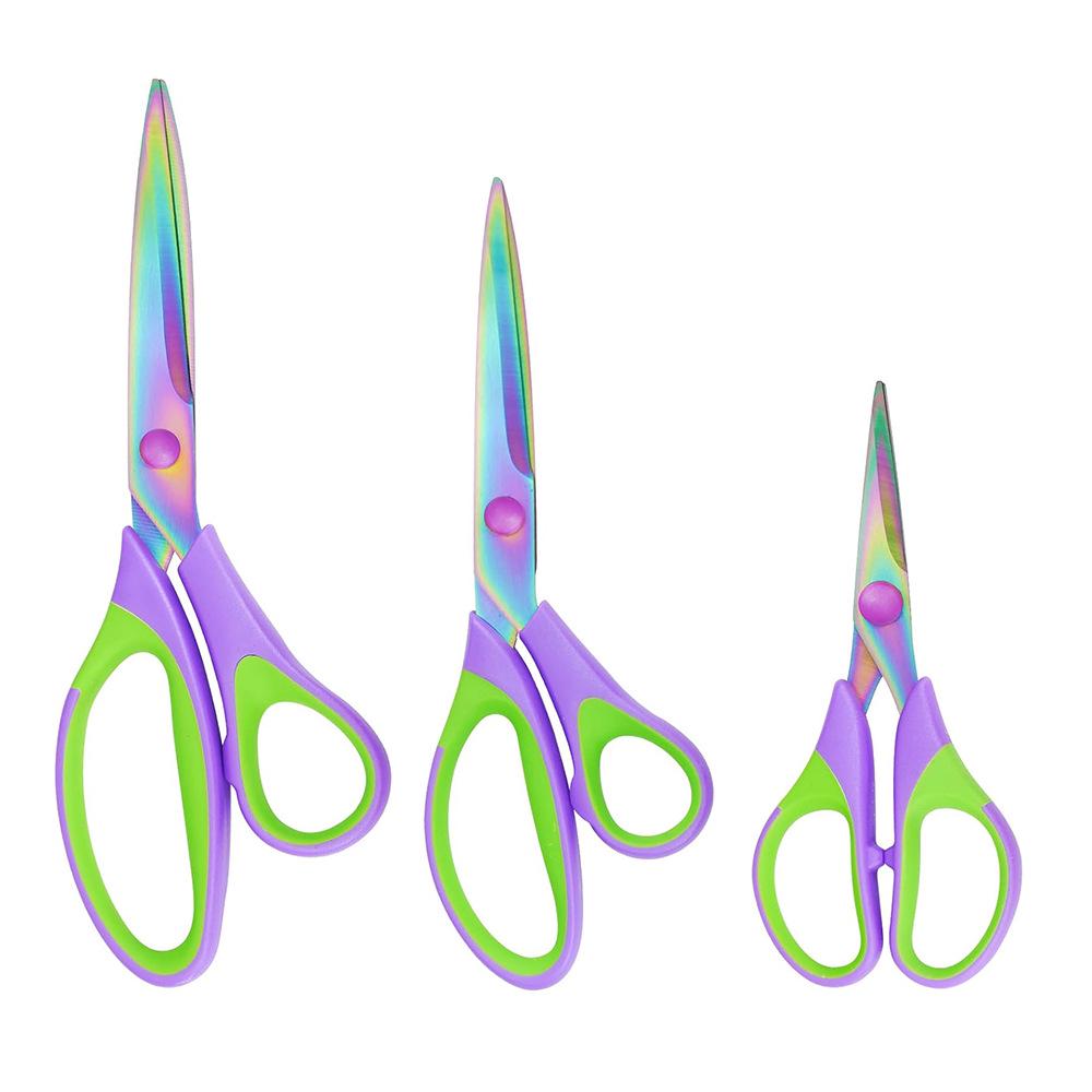 Cross-Border Stainless Steel Scissors Set: Household Sewing, Colored Office, and Handmade Paper Cutting Scissors (3-Piece).