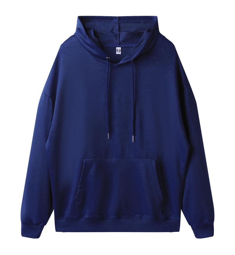 Loose Oversized Drop Shoulder Hooded Pullover Sweatshirt with Pocket - Solid Color, European Size, Customizable Design