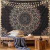 VIKAMA Mandala Bohemian Tapestry Exquisite Black Flower Wall Hanging Decoration Bedroom Living Room Meditation Space Decoration