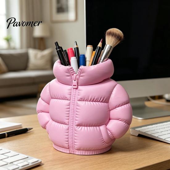 Pen And Pencil Holder Puffer Jacket Shaped Cup, 3D Printed Desk Organizer, Creative Teacher Gift Coat for Makeup Brushes, Home Office Decor