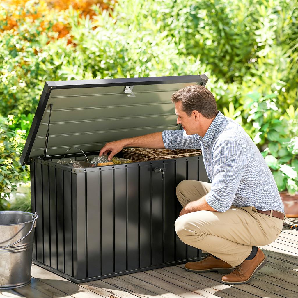 400L Galvanised Steel Garden Storage Box, Black