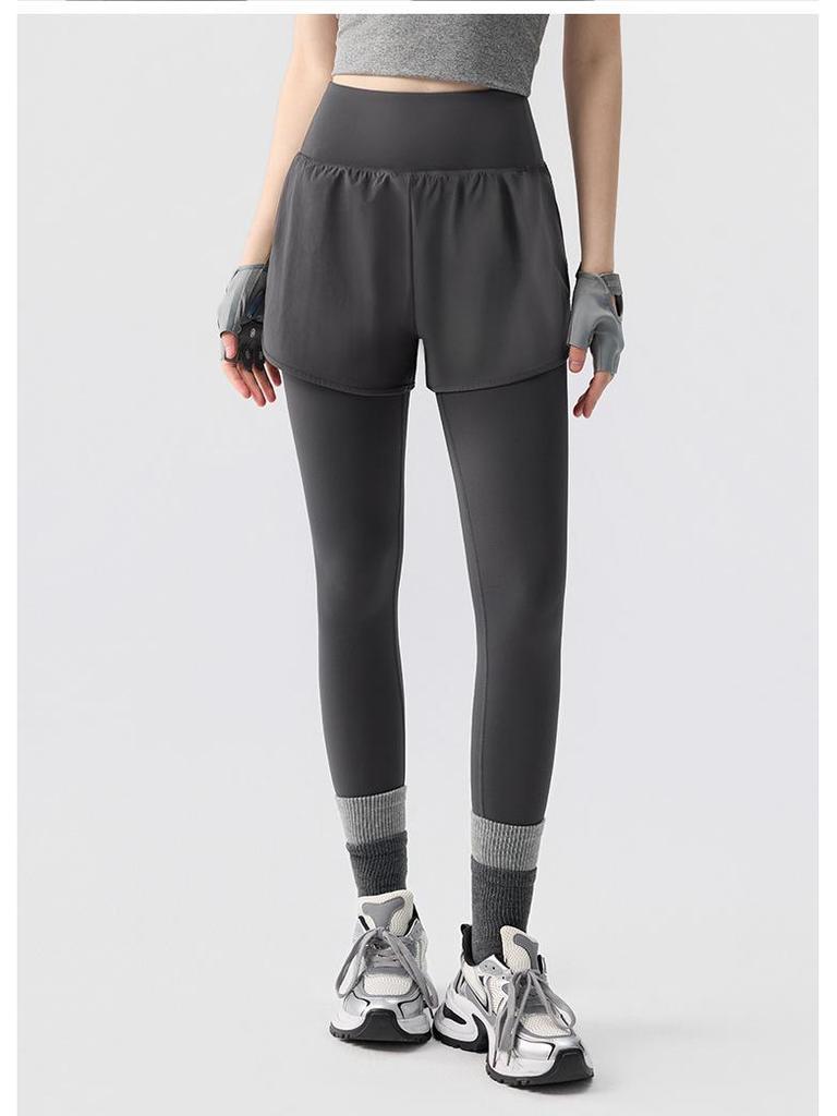 Women's High Waist Hip-Lift Yoga Pants, Quick-Dry, Two-Piece Look, for Autumn/Winter Running & Training.