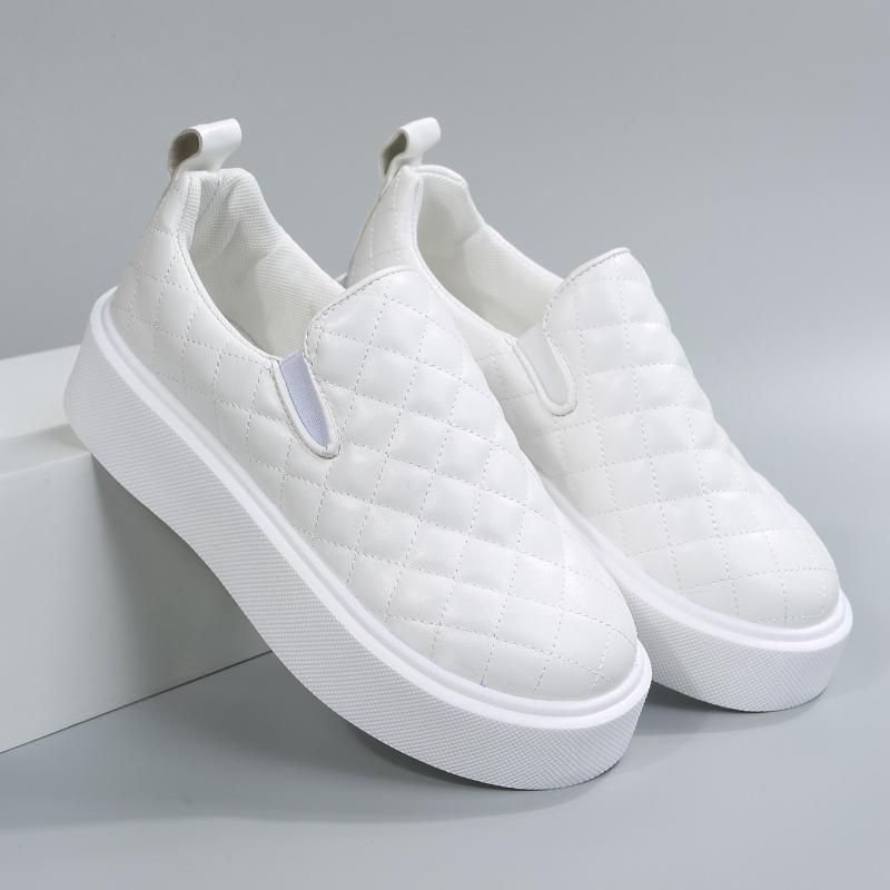 

2024 Новая женская повседневная обувь без шнуровки с круглым носком на платформе на плоской подошве, модные однотонные легкие удобные лоферы Zapatos Mujer 36 белый