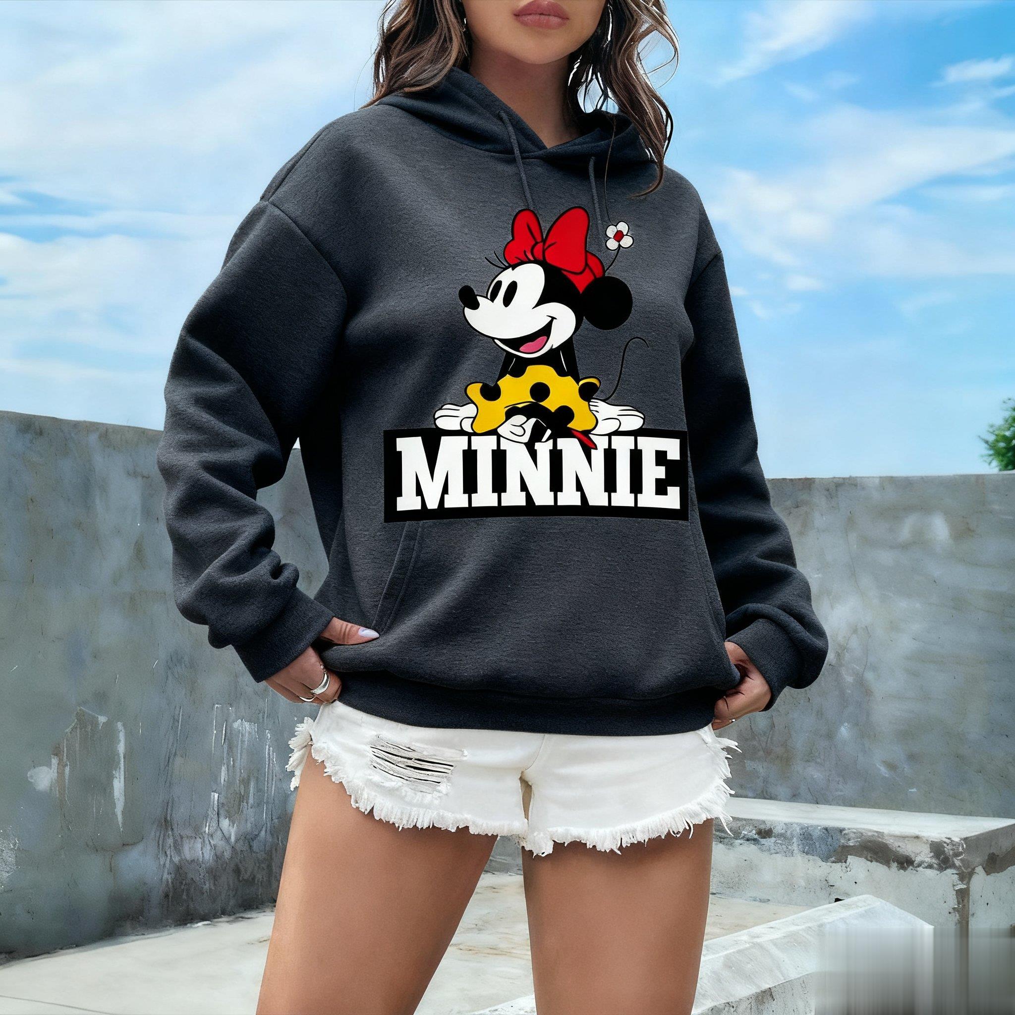

Women Men Hoodie Sweatshirt Disney Minnie Mouse Graphic Pullover Top Vintage Cartoon Casual Streetwear Spring Autumn Fashion New S