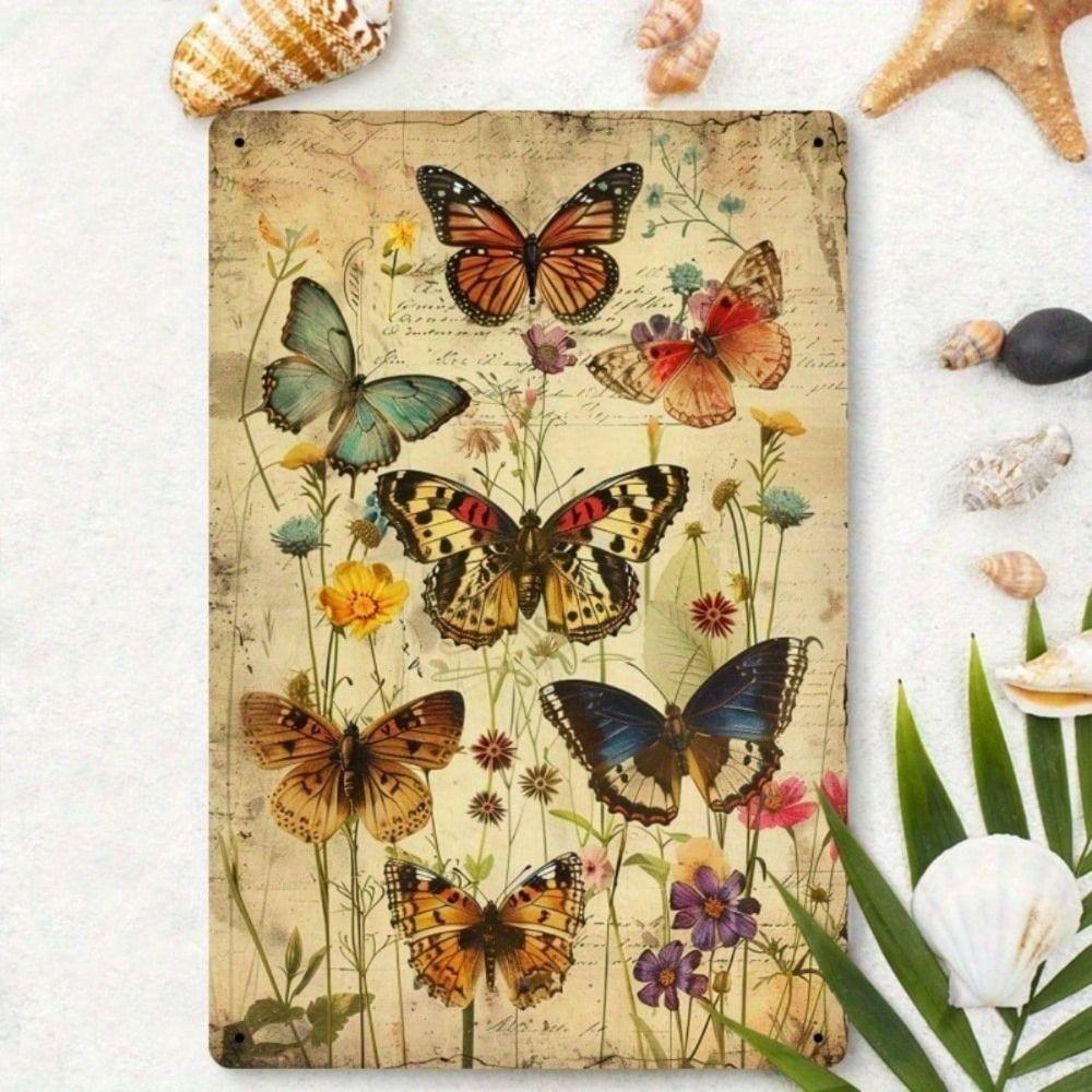 Butterfly Spring Flowers Metal Wall Decor for Living Room