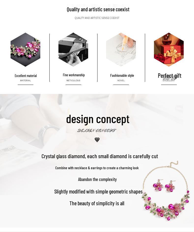 Exaggerated Luxury Necklace & Earrings Set: Colorful Floral Design for Bridal Gowns