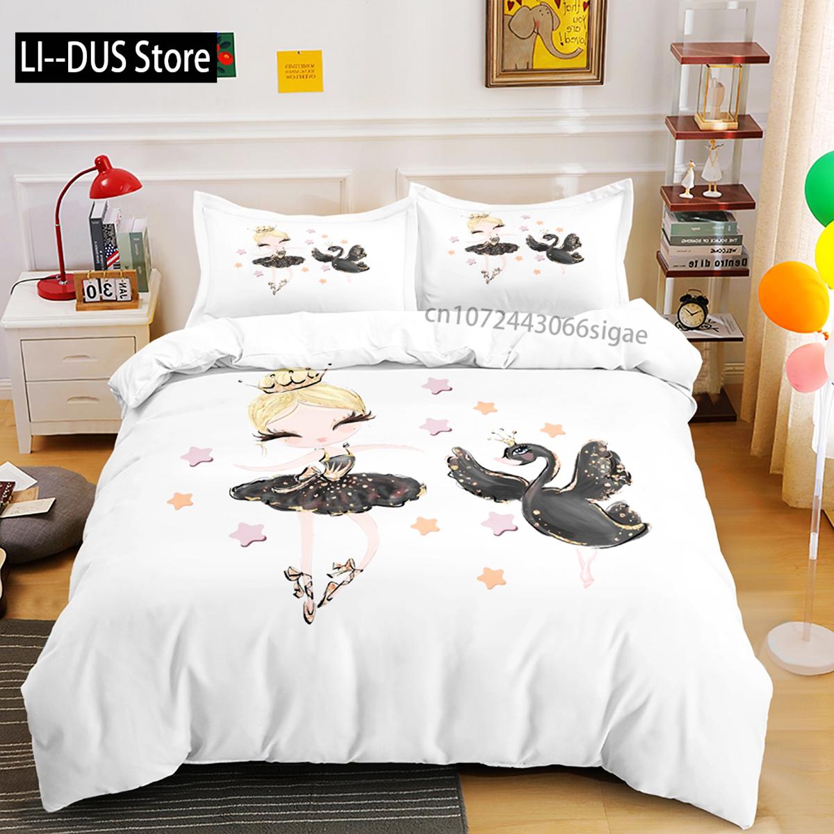 

Comforter Ballerina Girls King Size Princess Comforter Set Microfiber Girl Dancing With Swans Pattern Comforter (quilt)-EU Single(135*200cm)3pcs