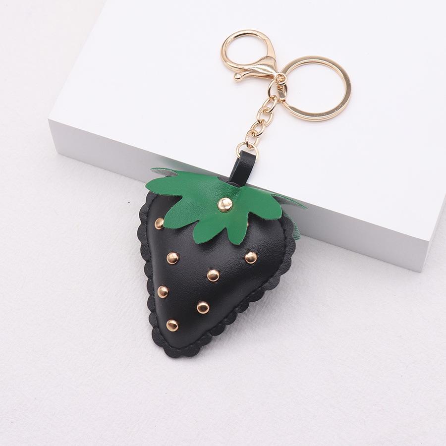 Cute Cartoon Strawberry Leather Keychain for Women Car Bag Pendant Keyring Accessories