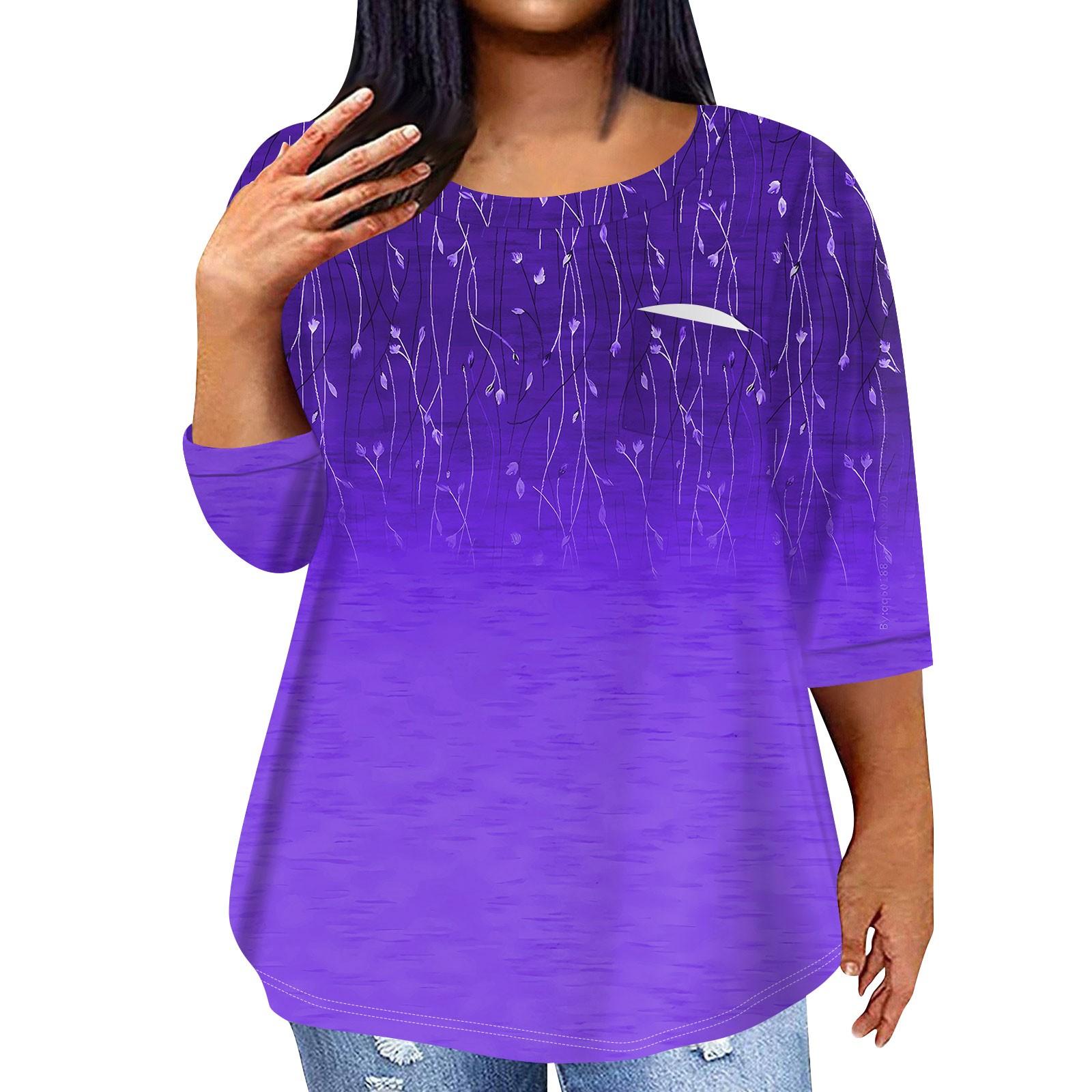 

Женский модный повседневный пуловер с круглым вырезом и рукавом три четверти с принтом, топ с рукавами 4/3 XXXXL фиолетовый