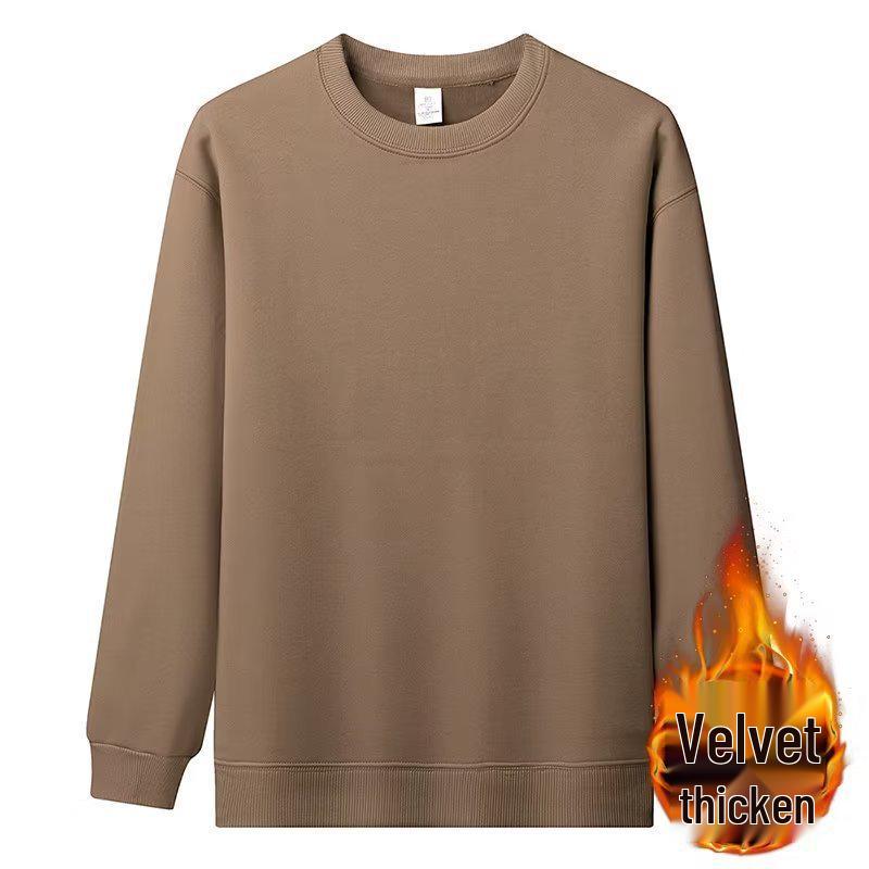 Men's American Style Fleece-Lined Hoodie 600G, Long Sleeve Round Neck Casual T-shirt, 2025 Collection.